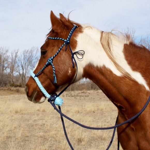 Handmade Soft Cotton Rope Loping Hackamore w/ Braided Headstall & Split Reins - Picture 1 of 12